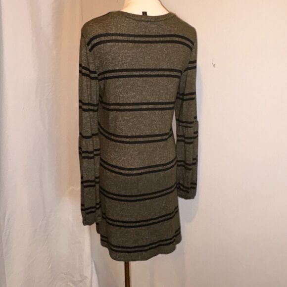 As U Wish Size S/Green & Black Stripped/Long Sleeve/Polyester Sweater Dress/fall - Picture 2 of 3